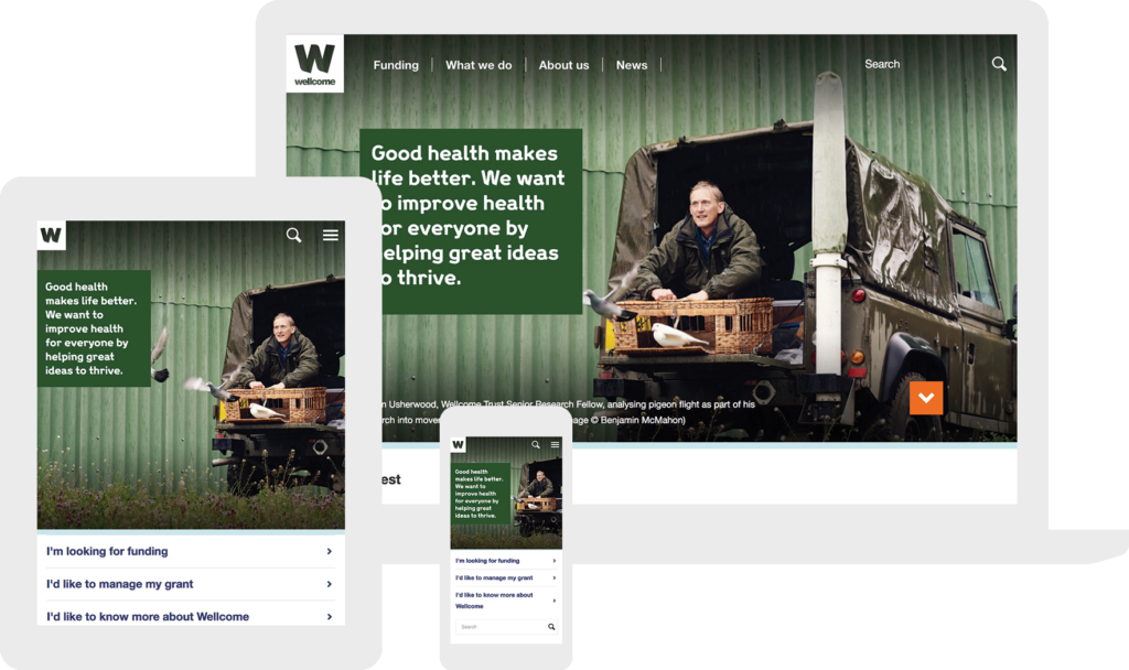 Wellcome Trust home page on multiple devices